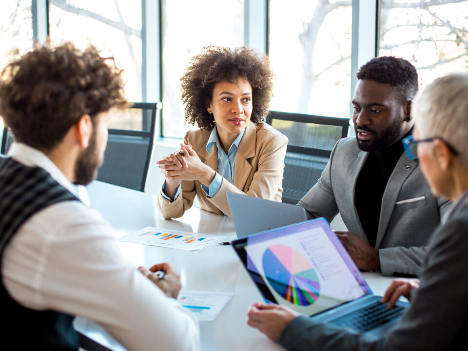 Side view of businesspeople having a meeting in the conference room