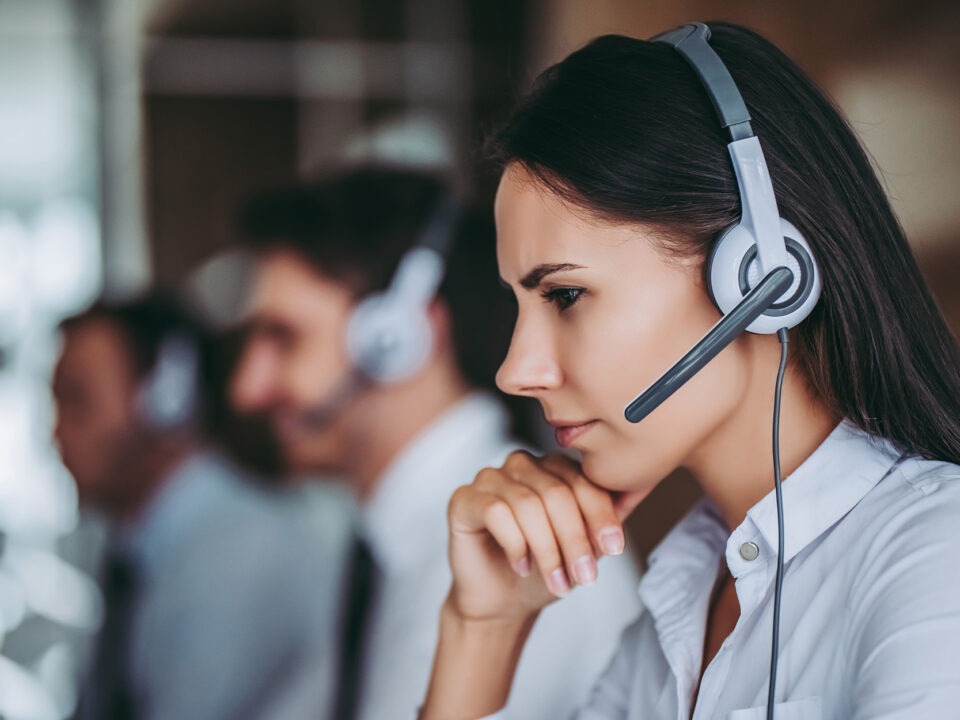 Pensive, Serious Call center worker